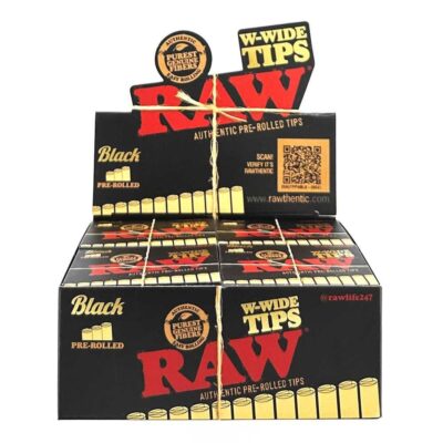 Raw Black Wide Pre-Rolled Tips 18 Per Pack